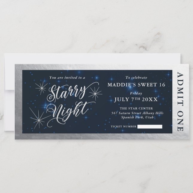 Starry Night Sweet sixteen Biljett Inbjudningar (Framsida)