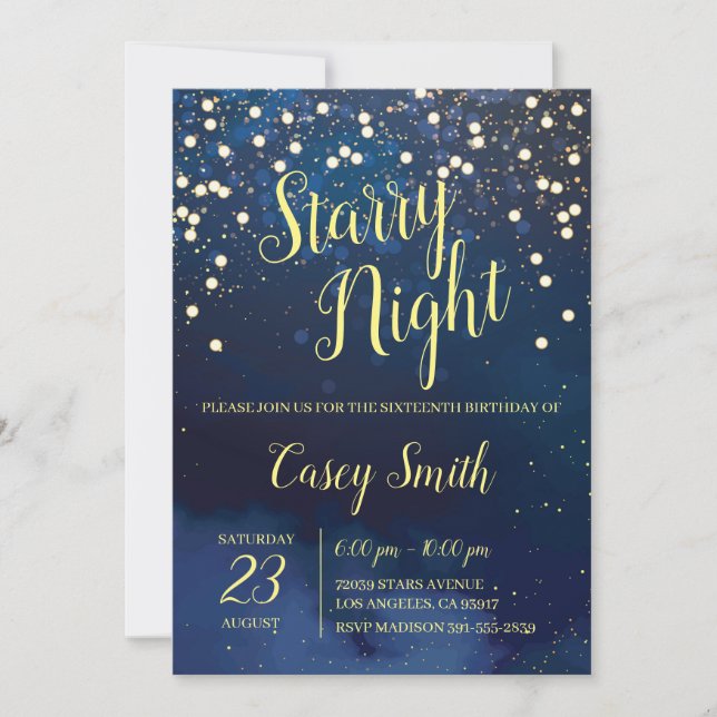 Starry Night Sweet sixteen Birthday Inbjudningar (Framsida)
