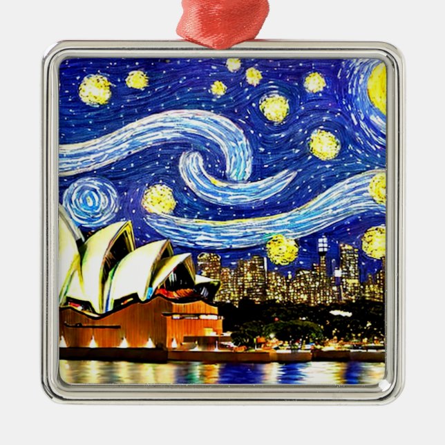 Starry Night Sydney Australia Opera House Julgransprydnad Metall (Framsidan)