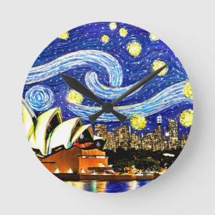 Starry Night Sydney Australia Opera House Rund Klocka