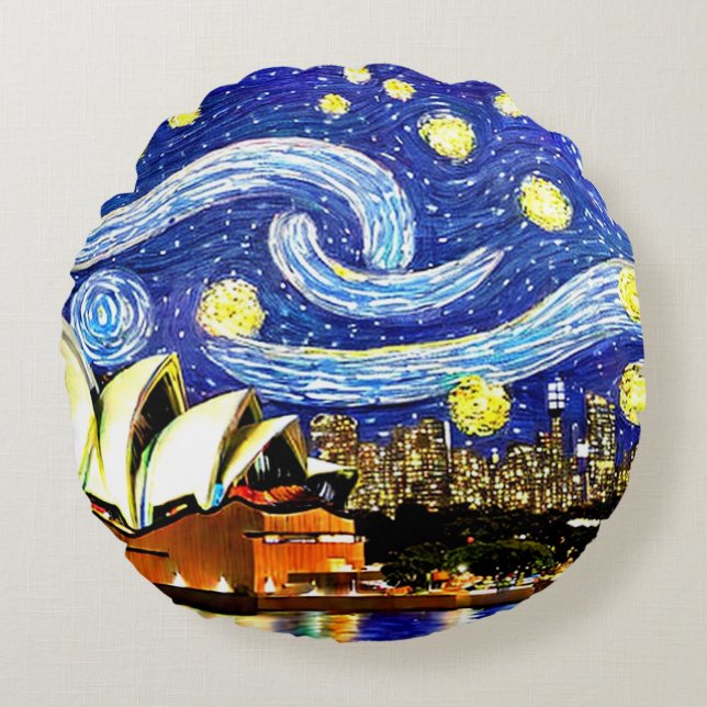 Starry Night Sydney Australia Opera House Rund Kudde (Framsidan)