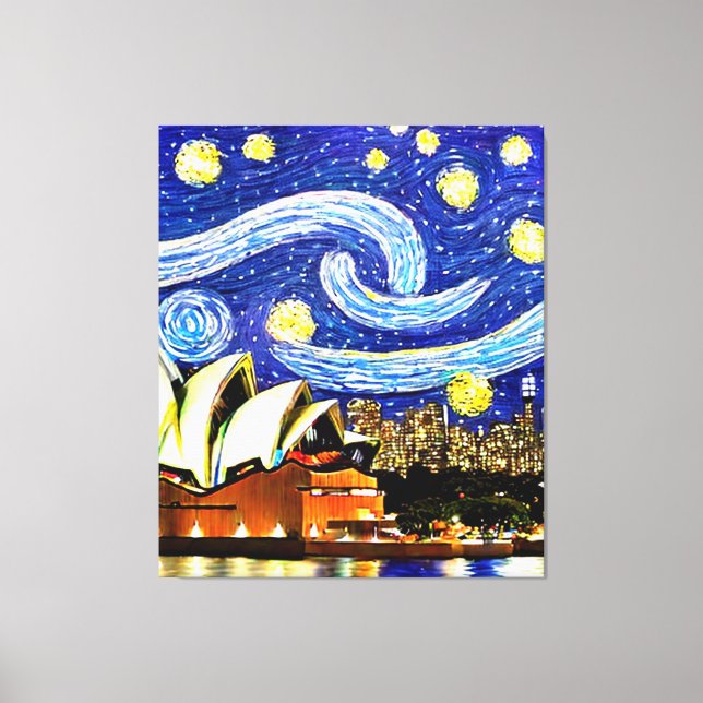 Starry Night Sydney Australien Opera House Drawstr Canvastryck (Framsida)