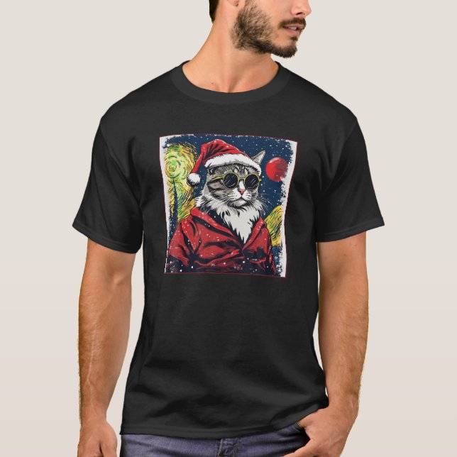 Starry Night Tabby katt Shirt jul T (Framsida)