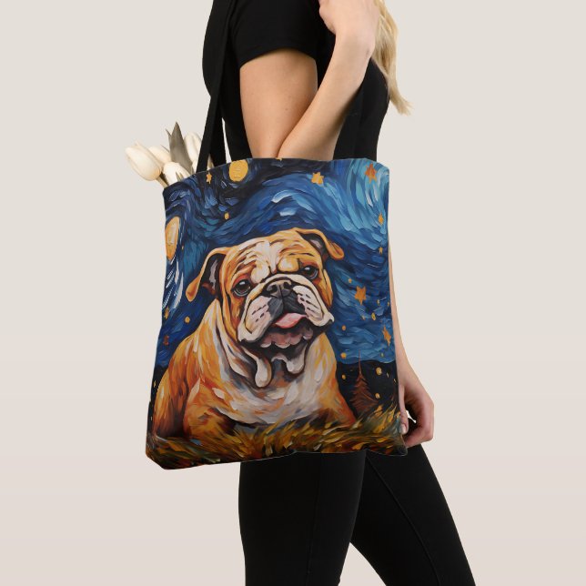 STARRY NIGHT THEMED BULLDOG HUND TYGKASSE (Närbild)