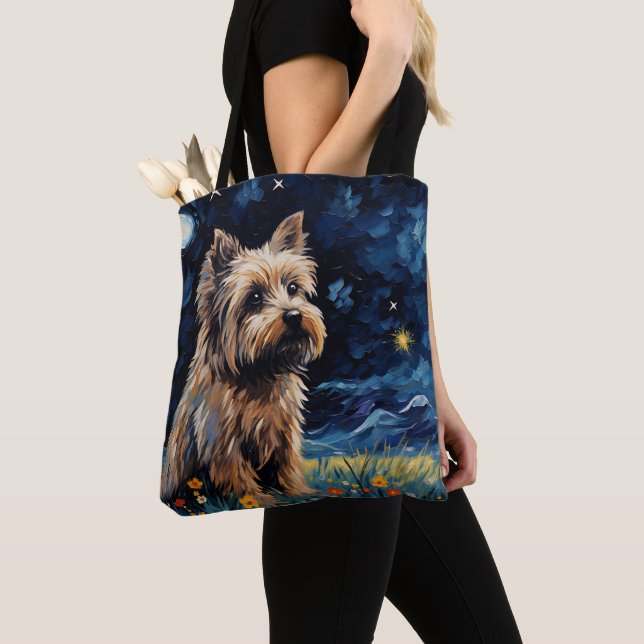STARRY NIGHT THEMED CAIRN TERRIER HUND TYGKASSE (Närbild)