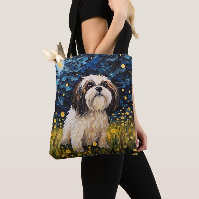 STARRY NIGHT THEMED LHASA APSO HUND TYGKASSE (Närbild)