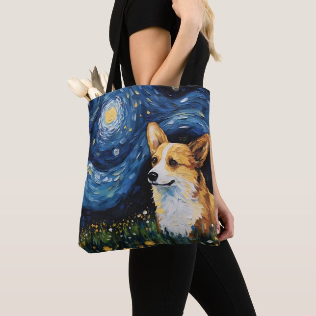 STARRY NIGHT THEMED PEMBROKE CORGI HUND TYGKASSE (Närbild)
