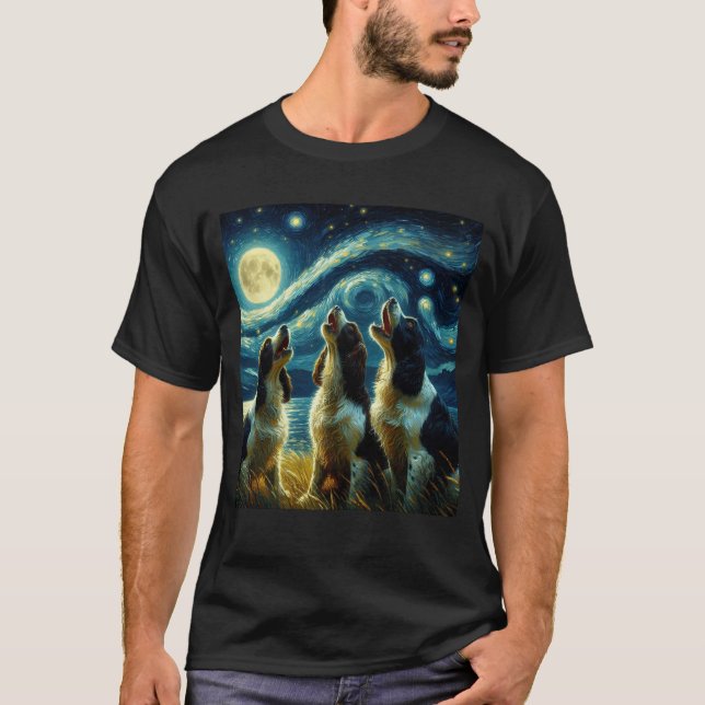 Starry Night Three English Springer spaneler T Shirt (Framsida)
