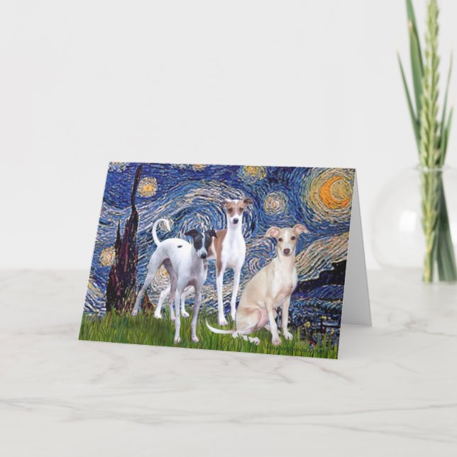 Starry Night - Tre italienska Greyhound Kort (Framsida)