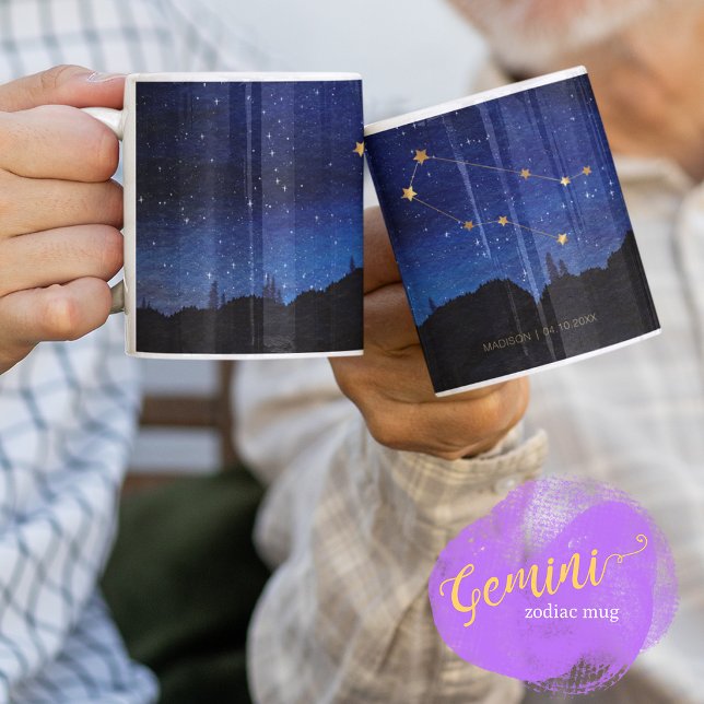 Starry Night Tree Gold Gemini Zodiac Constellation Kaffemugg (Skapare uppladdad)