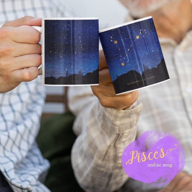 Starry Night Tree Gold Pisces Zodiac Constellation Kaffemugg (Skapare uppladdad)