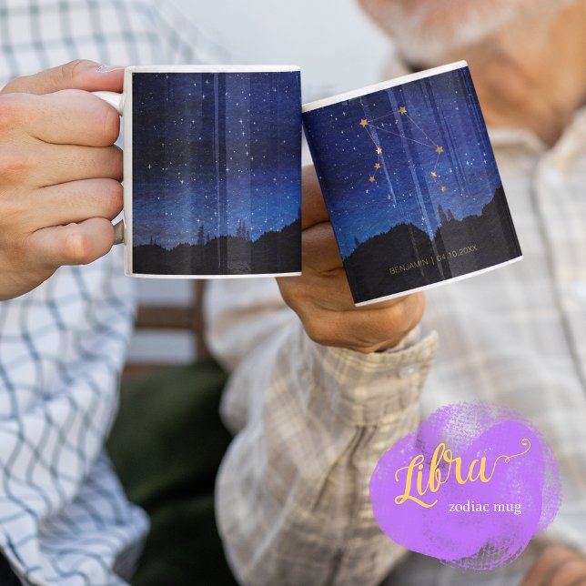 Starry Night Trees Gold Libra Zodiac Constellation Kaffemugg (Skapare uppladdad)