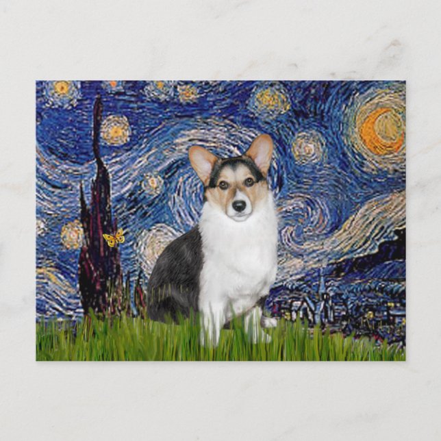 Starry Night - Tri Färg Welsh Corgi 10 Vykort (Framsida)
