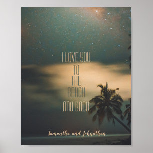 Starry Night Tropical Beach Kärlek Quote & Monogra Poster