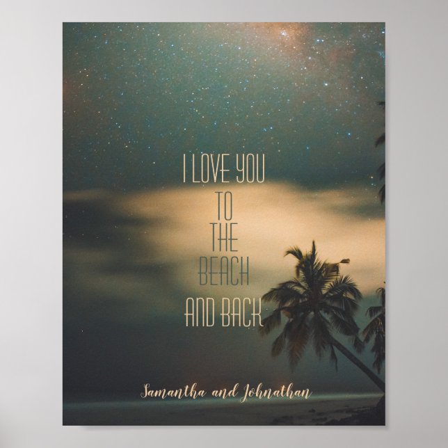Starry Night Tropical Beach Kärlek Quote & Monogra Poster (Framsidan)