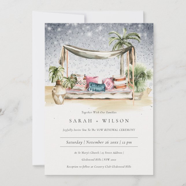 Starry Night Tropical Cabana Vow Renewal Inbjudan (Framsida)