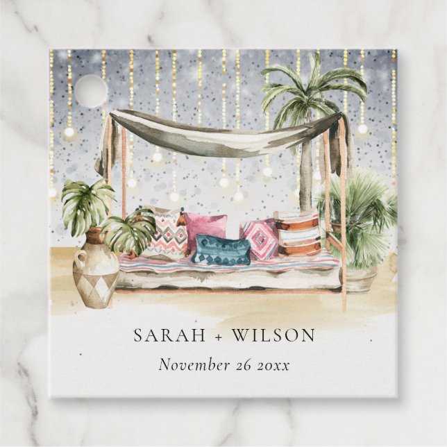 Starry Night Tropical Handflatan Beach Cabana Bröl Gåvor Etiketter (Framsida)