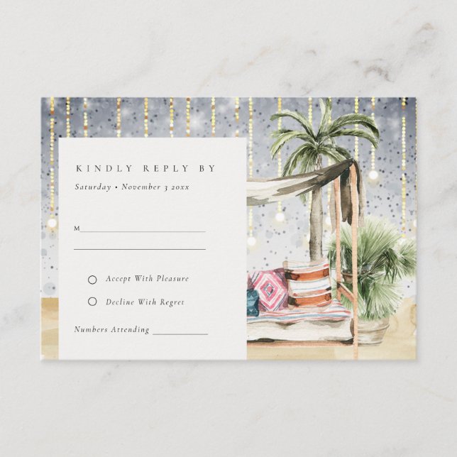 Starry Night Tropical Handflatan Cabana Bröllop OS Tilläggskort (Framsida)