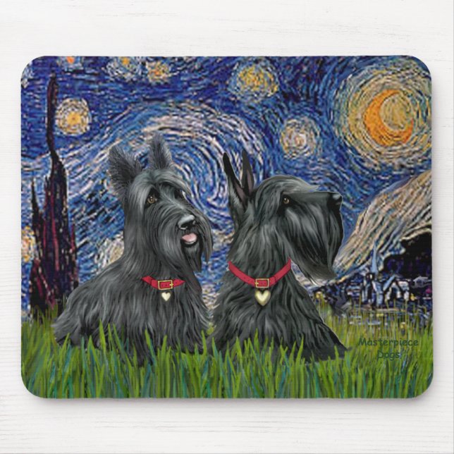 Starry Night - Two Scottish Terriers Musmatta (Framsidan)