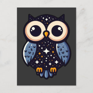Starry Night Uggla Art - whimsisk, nattlig, stjärn Vykort