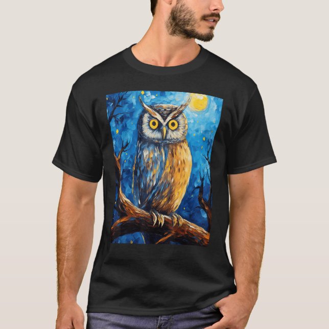 Starry Night Uggla van Gogh Painting T Shirt (Framsida)