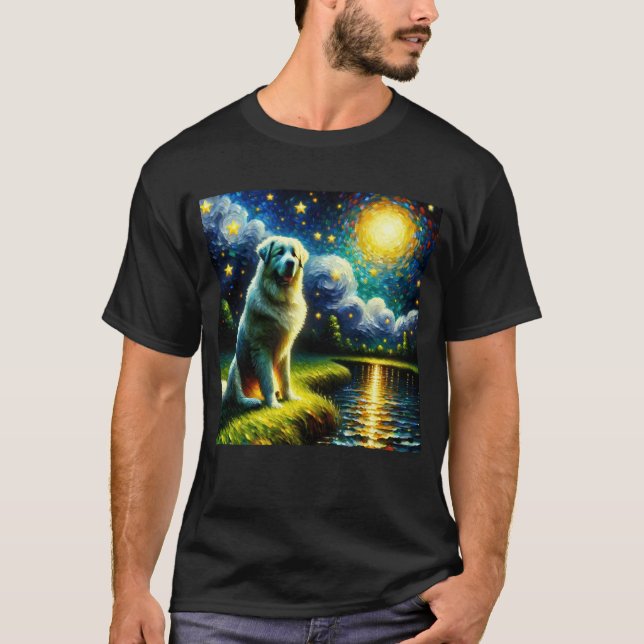 Starry Night Underbar Pyrenees Hund Van Gogh Älska T Shirt (Framsida)