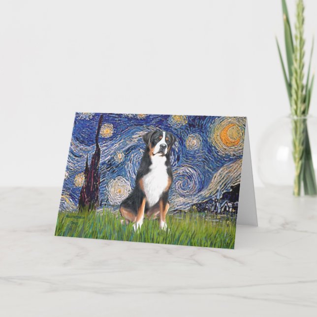 Starry Night-Underbarare Swiss Mountain Hund Kort (Framsida)