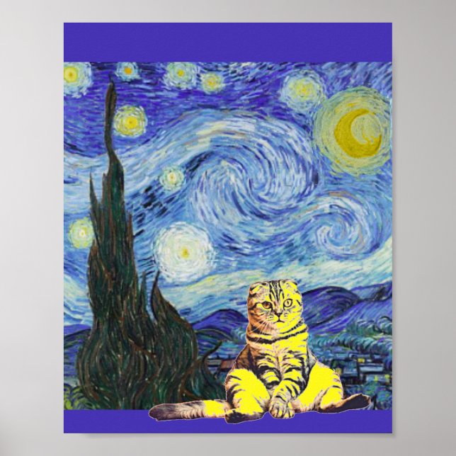 Starry Night, Van Gogh, Cat Art Parody Poster (Framsidan)