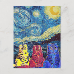 Starry Night, Van Gogh, Cat Art Parody Vykort