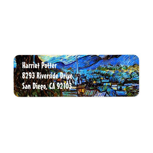 Starry Night Van Gogh Fine Art Returadress Etikett (Framsidan)