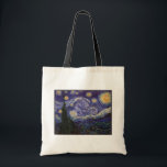 Starry Night, Van Gogh Fransk Town Saint Remy Tote Tygkasse<br><div class="desc">En stad i Fransken "Saint Remy" är en stad med stjärnans ljusstyrka på en blå stjärnbergart. Starlight över stan med moln,  stjärnor och ljusa gulter i måne vid midnatt. Vintage post impressionist målning av Fransk målare Vincent Van Gogh.</div>