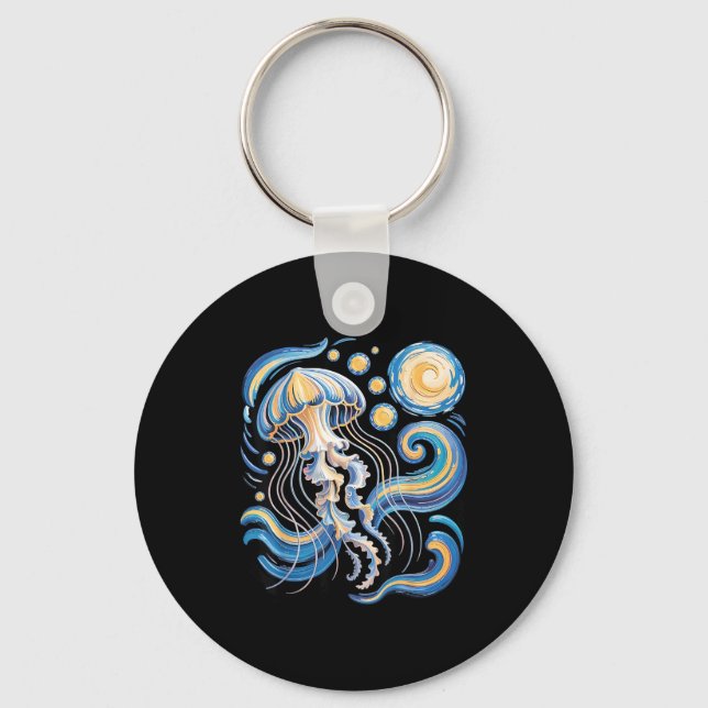 Starry night van gogh jellyfish scuba diving surf nyckelring (Framsida)