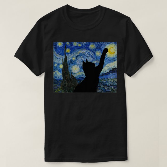 Starry Night Van Gogh Painting Funny Cat Lovers Gi T Shirt (Design framsida)