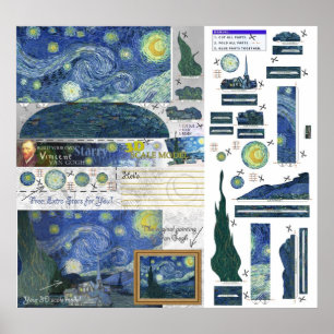 Starry Night Van Gogh Papercraft Poster Skriv ut