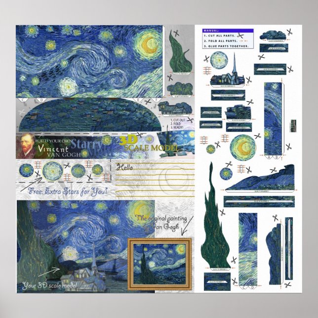 Starry Night Van Gogh Papercraft Poster Skriv ut (Framsidan)