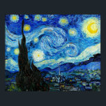 Starry Night - Van Gogh Poster<br><div class="desc">Starry Natt är en olja på målarduk av nederländsk Post-Impressionist målare Vincent van Gogh. I juni 1889 skildras den bild som hans asylrum vid Saint-Rémy-de-Provence,  precis före soluppgången,  hade från det öster-vända fönstret,  med tillägg av en tänkt by</div>