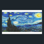 Starry Night - Van Gogh Rektangulärt Klistermärke<br><div class="desc">Starry Natt är en olja på målarduk av nederländsk Post-Impressionist målare Vincent van Gogh. I juni 1889 skildras den bild som hans asylrum vid Saint-Rémy-de-Provence,  precis före soluppgången,  hade från det öster-vända fönstret,  med tillägg av en imaginär by</div>