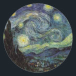 Starry Night - van Gogh Runt Klistermärke<br><div class="desc">Från gruvarbetarlampan Nuenen till den som han placerade på sin fönstersida efter scenen med Gauguin; från kvällsstjärnan noterade han 1875 i Corot Olive Orchard till brev i augusti 1888 till sin bror, där han sade: "En dag eller annan kommer du att se en bild av själva huset badas i solljus,...</div>