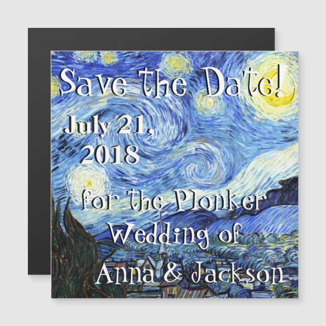 Starry Night Van Gogh Spara Date Magnet Card (Fram/baksida)