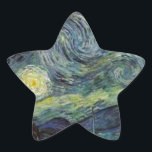 Starry Night - van Gogh Stjärnformat Klistermärke<br><div class="desc">Från gruvarbetarlampan Nuenen till den som han placerade på sin fönstersida efter scenen med Gauguin; från kvällsstjärnan noterade han 1875 i Corot Olive Orchard till brev i augusti 1888 till sin bror, där han sade: "En dag eller annan kommer du att se en bild av själva huset badas i solljus,...</div>