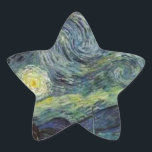 Starry Night - van Gogh Stjärnformat Klistermärke<br><div class="desc">Från gruvarbetarlampan Nuenen till den som han placerade på sin fönstersida efter scenen med Gauguin; från kvällsstjärnan noterade han 1875 i Corot Olive Orchard till brev i augusti 1888 till sin bror, där han sade: "En dag eller annan kommer du att se en bild av själva huset badas i solljus,...</div>
