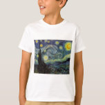 Starry Night - van Gogh T-shirt<br><div class="desc">Från gruvarbetarlampan Nuenen till den som han placerade på sin fönstersida efter scenen med Gauguin; från kvällsstjärnan noterade han 1875 i Corot Olive Orchard till brev i augusti 1888 till sin bror, där han sade: "En dag eller annan kommer du att se en bild av själva huset badas i solljus,...</div>