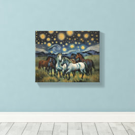 Starry Night Vild Horses Canvastryck