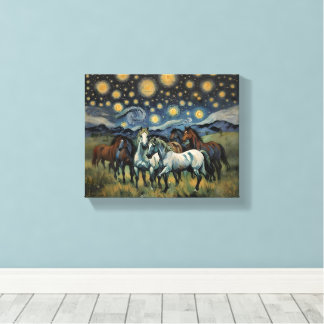 Starry Night Vild Horses Canvastryck