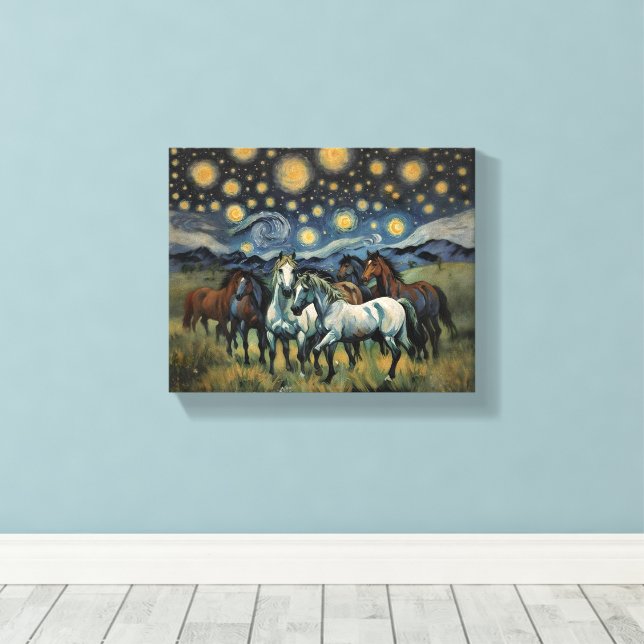 Starry Night Vild Horses Canvastryck (Insitu (trägolv))