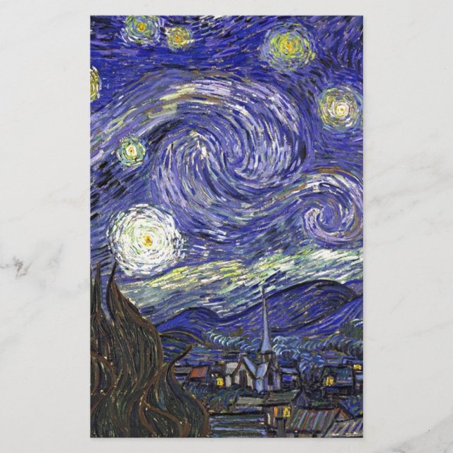 Starry Night, Vincent Van Gogh. Brevpapper (Framsida)