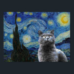 Starry Night Vincent Van Gogh Cute Kitten Poster<br><div class="desc">Om du kärlek Vincent van Gogh och katter är det här teckningen till dig! Underbar som gåva.</div>