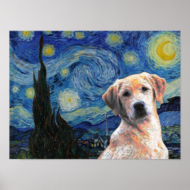 Starry Night Vincent Van Gogh Cute Labrador Hund Poster (Framsidan)