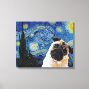 Starry Night Vincent Van Gogh Cute Pug Hund Canvastryck
