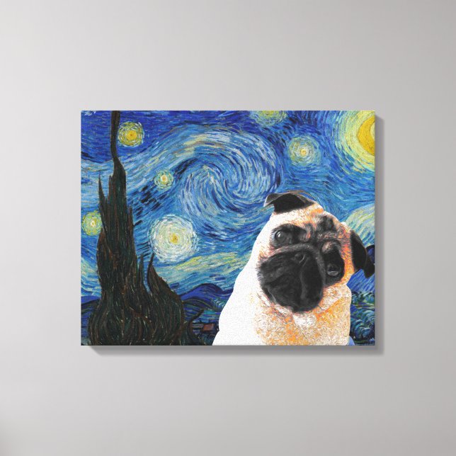 Starry Night Vincent Van Gogh Cute Pug Hund Canvastryck (Framsida)